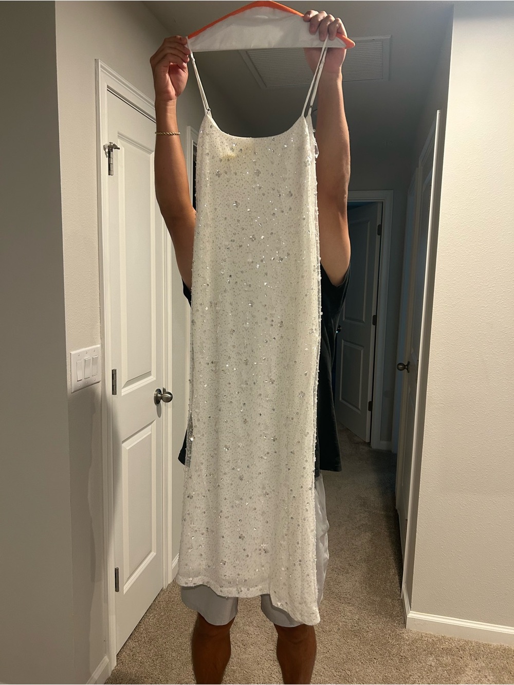 White Sequin Slip Midi Dress - Brand Unspecified